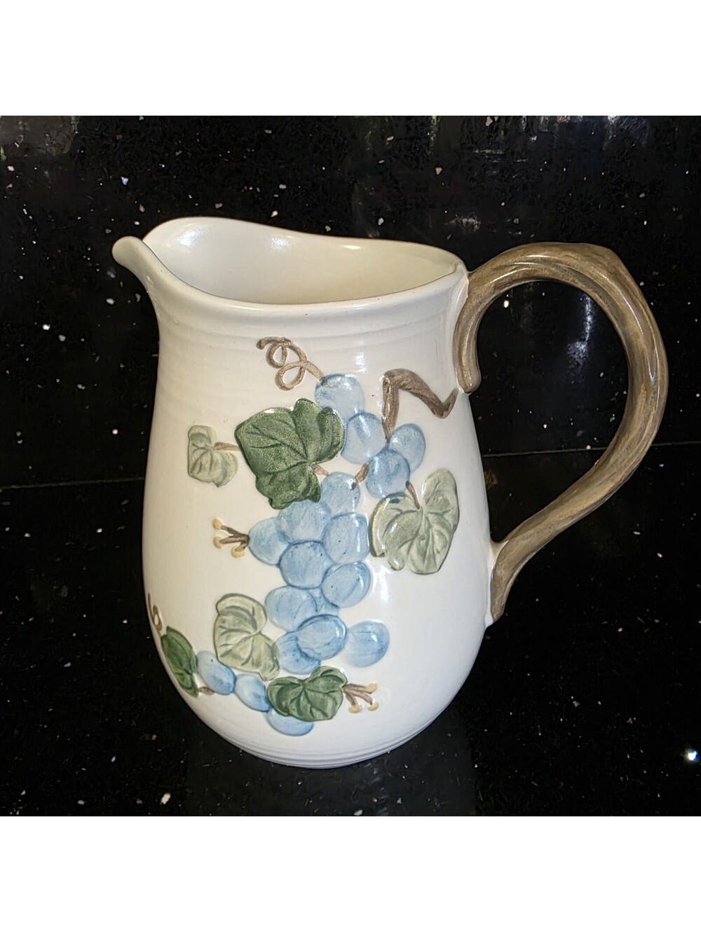 Metlox Poppytrail Sculptured Grape ~ Blue 64 oz. Pitcher 8.75" Height